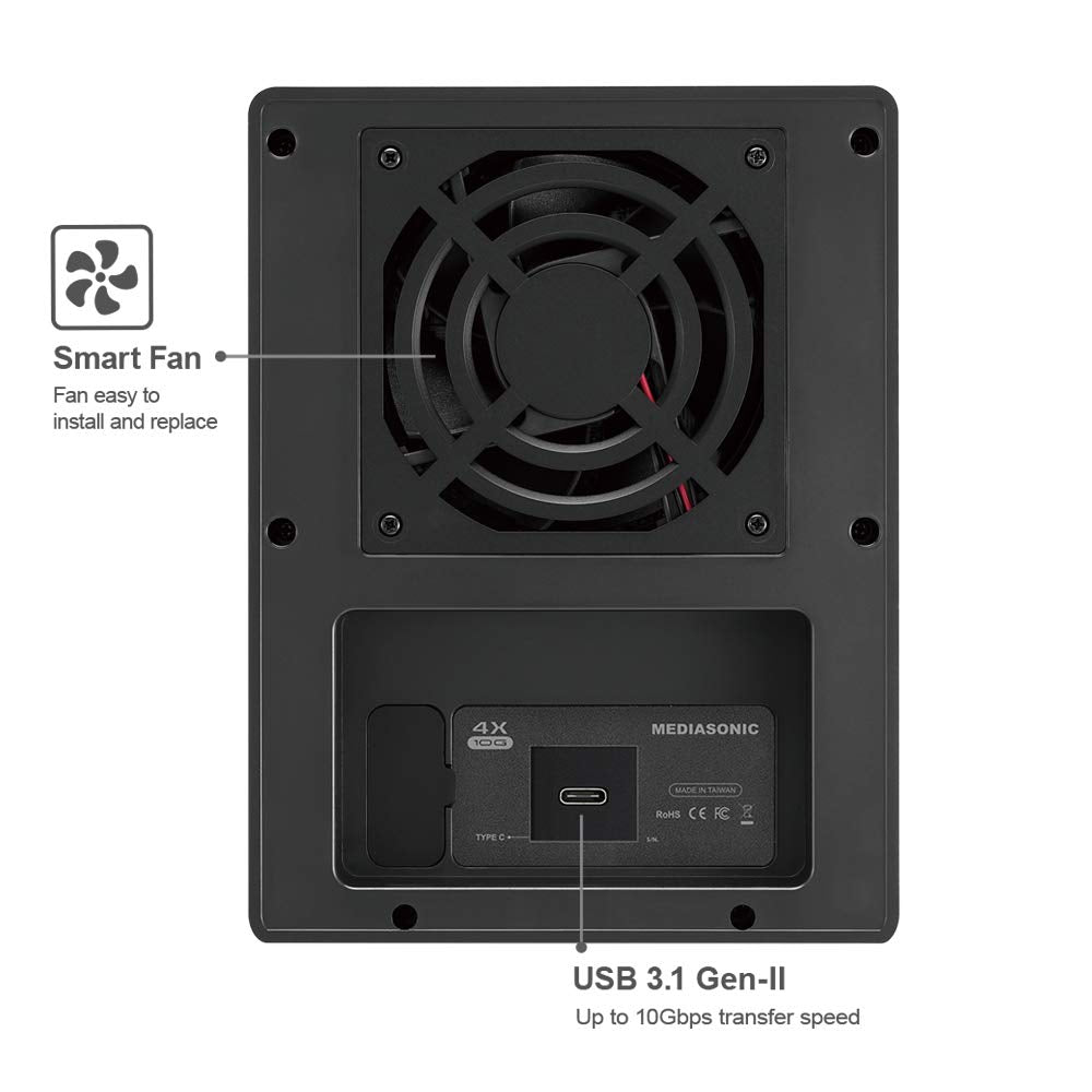 Mediasonic Raid 4 Bay 3.5 Sata Hard Drive Enclosure Das - Usb 3.2 Gen 2 10Gbps Usb Type C Support 30Tb | Usb Hub | Daisy Chain (