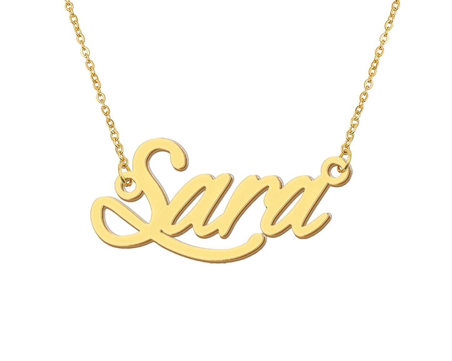 Aoloshow Sara Name Necklace Stainless Steel 18k Gold Plated Initial Handwritting Name Plate Necklace Jewelry for Best Friends Ch