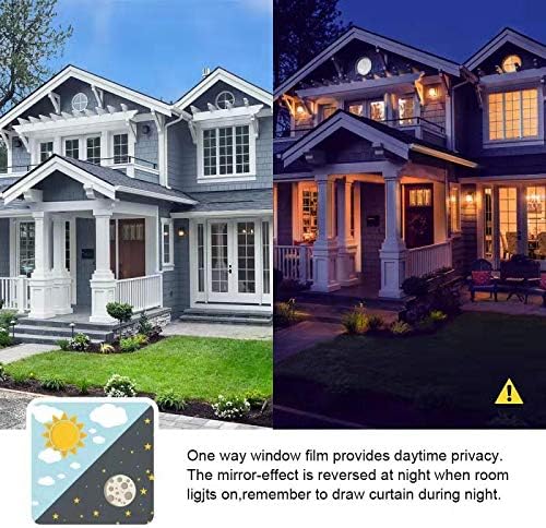 Window Privacy Film One Way Daytime Mirror Tint Treatments UV Heat Control Vinyl Stickers Sun Block Glass Paper Door Covering Reflective (Black Silver, 41.3 Inch x 7.8 Feet)