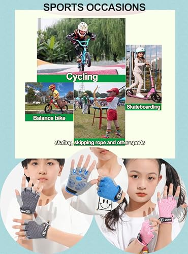 Kids Fingerless Cycling Gloves Non-Slip Bike Gloves for Youth Girls Boys 3-14T, Breathable Gloves for Skating Scooter