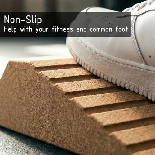 JouiiSiYa 2-in-1 Cork Yoga Blocks, 2 Pack Natural Cork Blocks - Dual-Use Squat Wedge & Yoga Block with Massage Ball