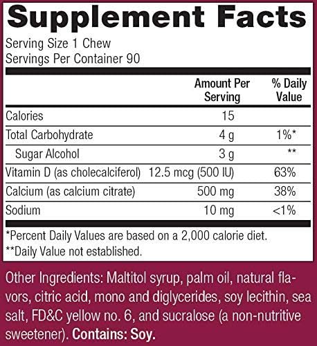 Bariatric Advantage Calcium Citrate Chewy Bites 500 mg - for Bariatric Surgery Patients - Vitamin D3 - Sugar-Free Chewable Calcium Supplement - Bariatric Chews - Tropical Orange - 90 Count