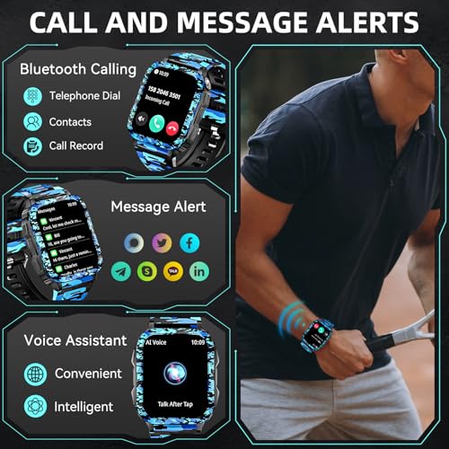 Erosados Military Smart Watches for Men (Make/Answer Call) with LED Flashlight 1.96" Screen 430mAh Fitness Tracker with Sp...