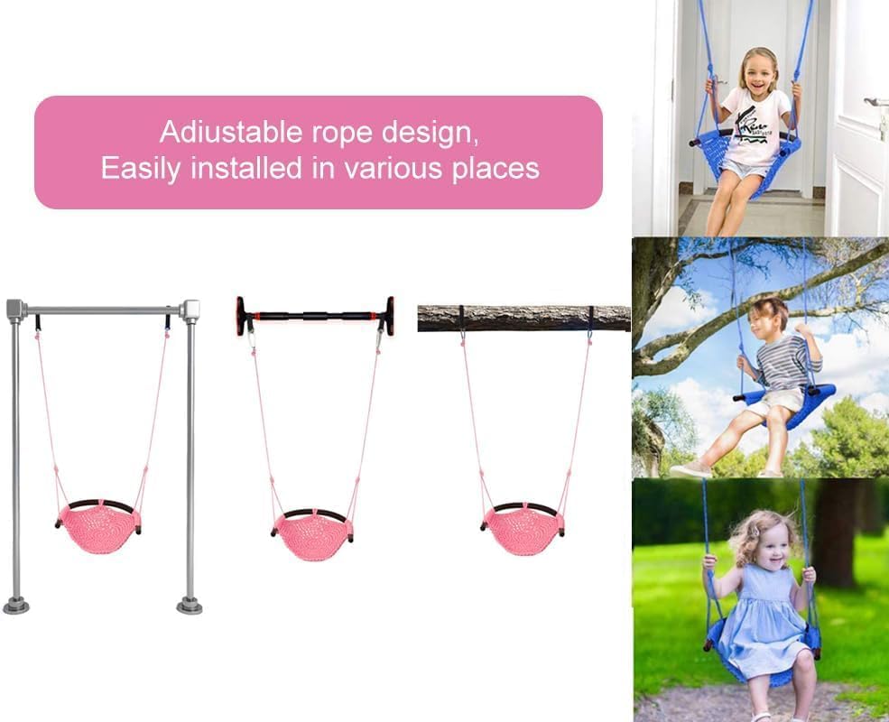 Hand-Knitting Toddler Swing, Swing Seat for Kids with Adjustable Ropes, Little tikes Swings Set, for Outdoor Indoor, Playground, Backyard (Blue+Pink)