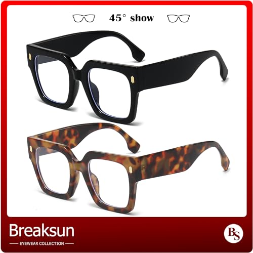 Breaksun Fashion Oversized Blue Light Blocking Glasses for Women Men Trendy Big Square Frame Computer Eyeglasses