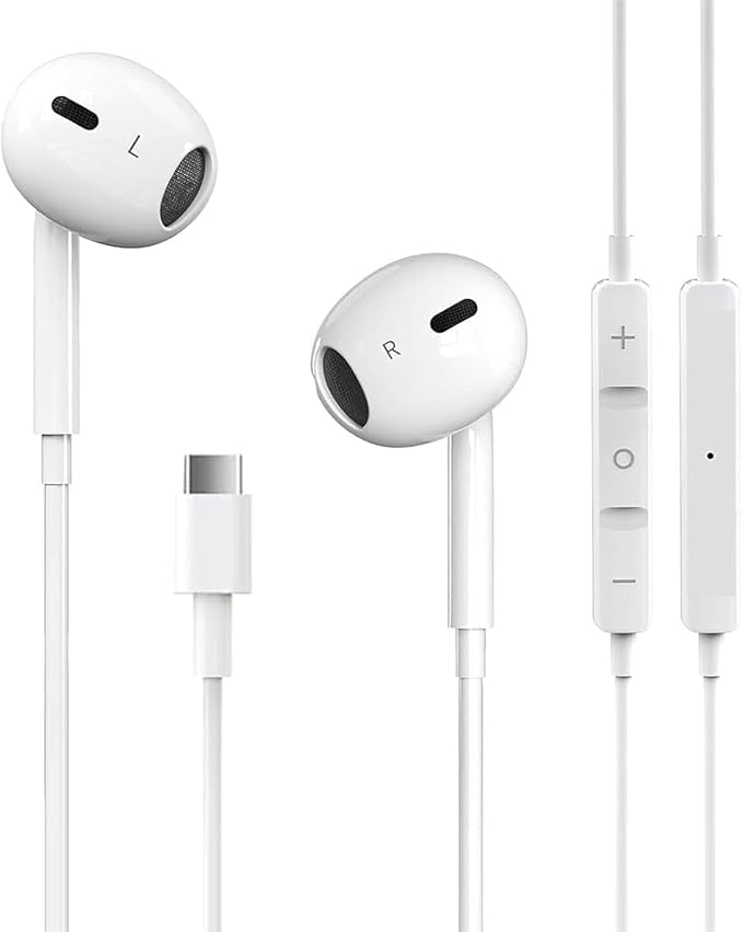 USB C Headphones for iPhone 17 16 15 Pro Max iPad Pro Type C Earbuds Wired Earphones with Mic & Remote Control Noise Cance...