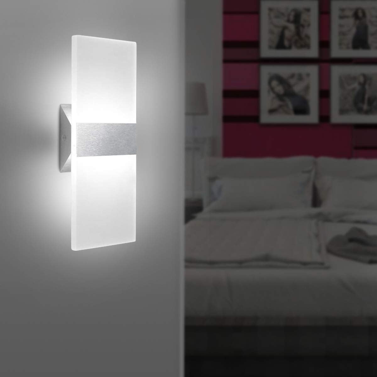 Changm Led Acrylic Wall Sconce 12W Up Down Lamp Cool White For Bedroom, Corridor, Stairs, Bathroom - 1 Pack