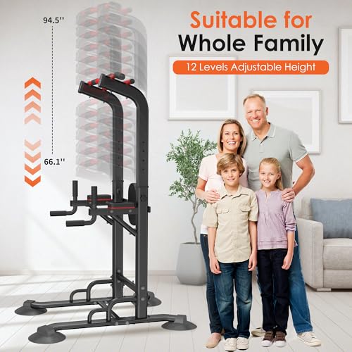 SogesPower Pull Up Bar Station Power Tower,12-Level Adjustable Multi-Function Pull Up Dip Station for Home Gym, Pull Up Ba...