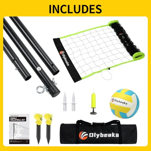 Portable Outdoor Volleyball Net Set for Backyard Beach with Adjustable Poles, Soft PU Volleyball & Pump, Carry Bag and Dur...
