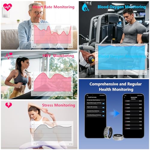 Smart Ring for Women Men Fitness Tracker with Heart Rate, Blood Oxygen, Step, Sleep Monitoring, IP68 Waterproof Fitness Ri...