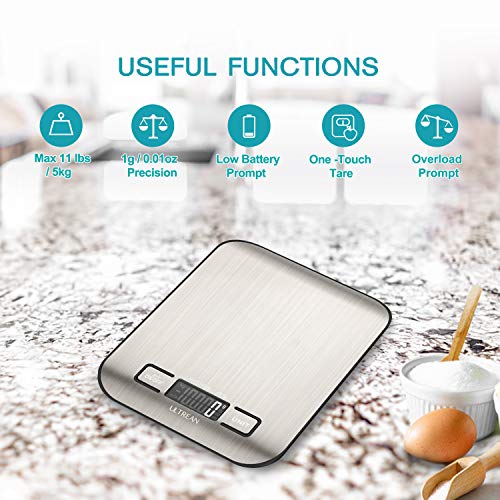 Ultrean Food Scale, Digital Kitchen Scale with LCD Display, Weight Grams and Ounces for Baking Cooking and Meal Prep, 6 Un...