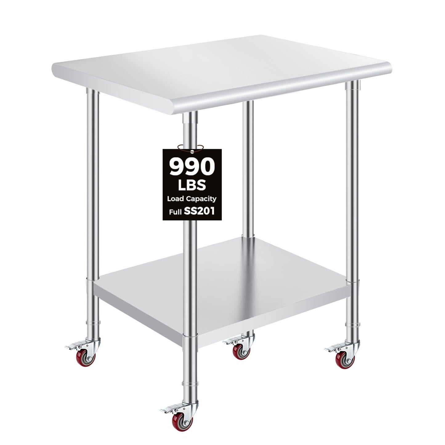 OSTBA Stainless Steel Table for Prep & Work 24x30 Inches with Casters Wheels, NSF Metal Commercial Heavy Duty Table with Adjustable Undershelf for Restaurant Kitchen Home and Hotel