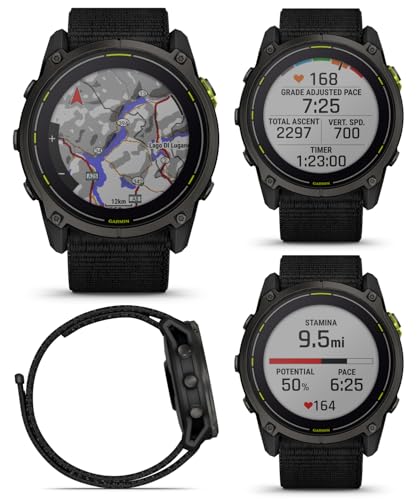 Wearable4U Garmin Enduro 3 – 51 mm, Solar, Sapphire, Ultraperformance GPS Smartwatch, Carbon Gray DLC Titanium with Black ...