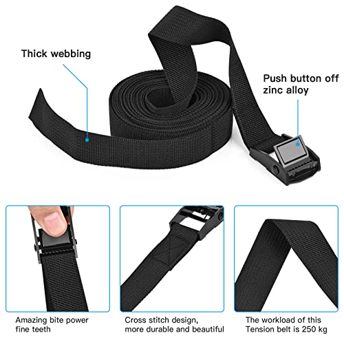Kshineni Tie Down Straps 6 Pcs Lashing Ratchet Strap 1" x 3.3' Adjustable Heavy Duty Cam Buckle Cinch Straps for Cargo, Tr...