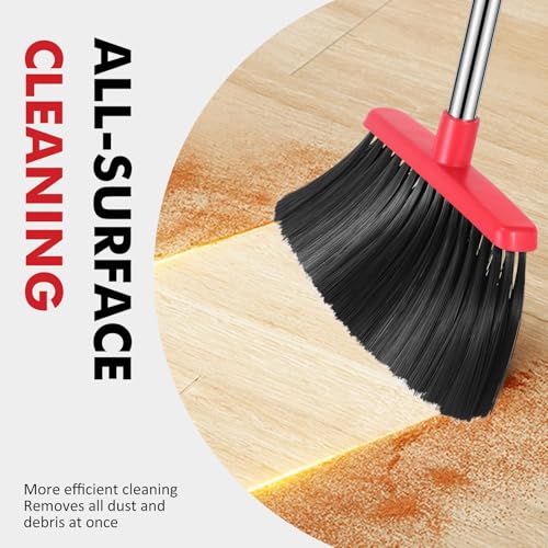 Heavy Duty Broom, 55 Inch Long Handle Outdoor Large Angle Brooms, Commercial Broom for Sweeping Indoor, for Home Garage Ki...