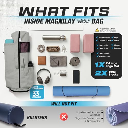 MAGNILAY Yoga Mat Bag - for Women and Men, Yoga Mat Carrier, Fits Mats Blocks and Accessories for Workouts, (32”L)