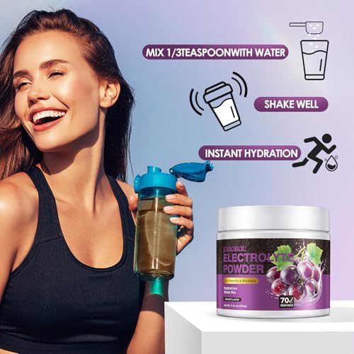 EDBOBOU Sugar Free Electrolyte Powder Grape Flavor 70 Servings Refreshing Hydration with Potassium, Sodium & Magnesium Glu...