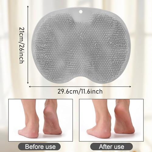 Silicone Shower Scrubber Mat Back Exfoliating Acupressure Pad Non Slip Shower Mat Massages for Men and Women,Grey