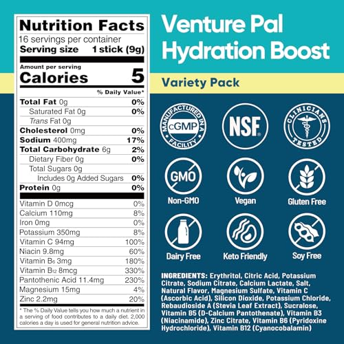 Venture Pal Sugar Free Electrolyte Powder Packets - Liquid Daily IV Hydration Packets for Rapid Rehydration | 7 Electrolyt...