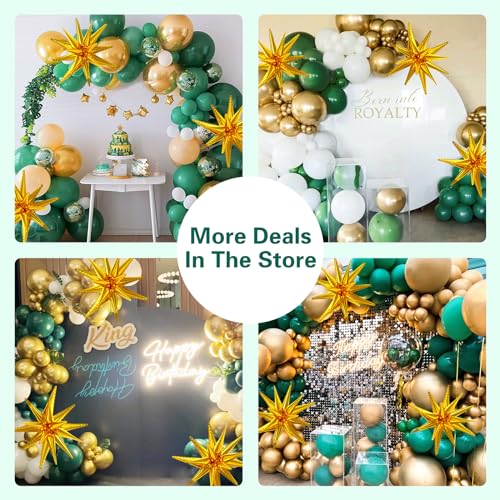 137Pcs Green and Gold Balloons Garland Arch Kit with Stars - 5 10 12 18 inch Dark Green Gold Confetti Latex Balloons for B...