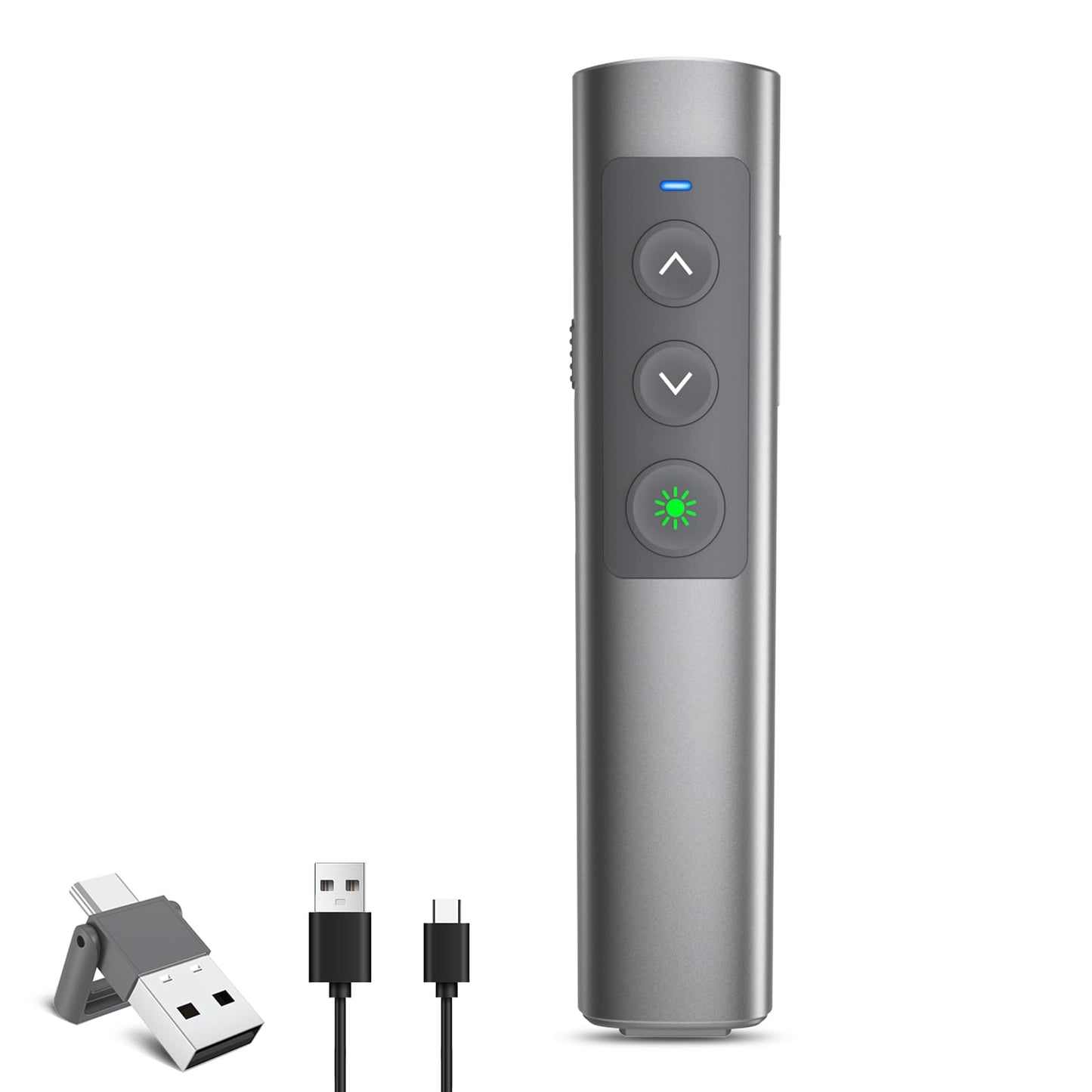 Rechargeable Presentation Clicker, 2 In 1 Usb-A Usb-C Metal Wireless Remote Powerpoint Slide Clicker With Volume Control For Ppt
