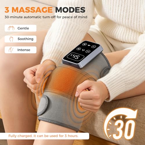YAZHI Cordless Knee Massager for Pain Relief – Electric Heated Knee Brace, 5 Heat Levels & 3 Massage Modes, Gifts for Men ...