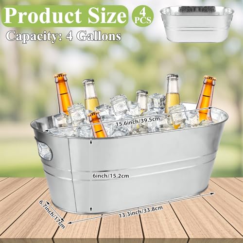 LOPYXBR 4 PCS Galvanized Bucket 3.4 Gallon Ice Buckets for Parties with Carry Handles Stainless Steel Beverage Tub for Par...