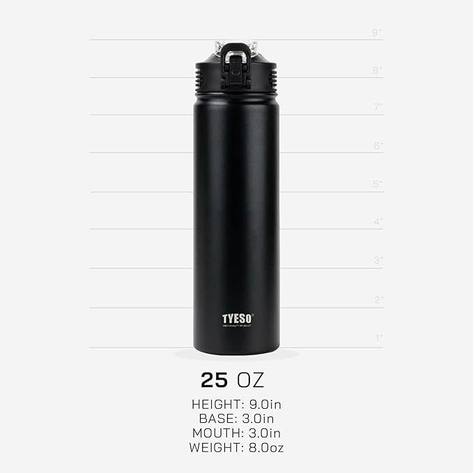 TYESO Water Bottle with Carrying Handle Lid | Insulated Stainless Steel Thermos | Travel Water Bottles for Gym & Sports | Leak Proof & BPA Free | All Day Collection | 25oz (Sky Blue)