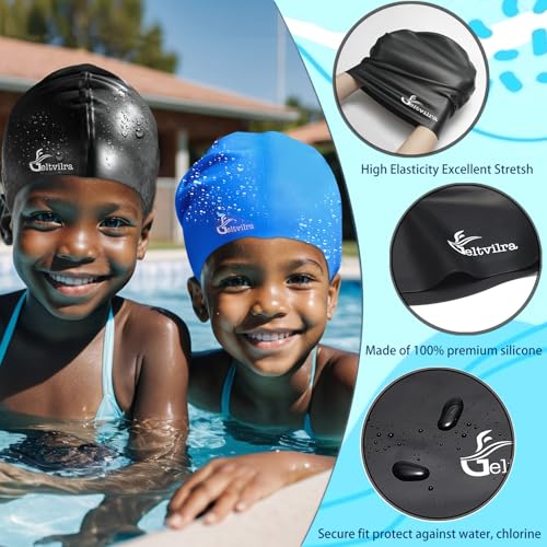 Extra Large Swim Cap for Kids Black Girls Aged 4 to 16 with Long Hair Braids Dreadlocks, Waterproof Silicone Swimming Hat ...