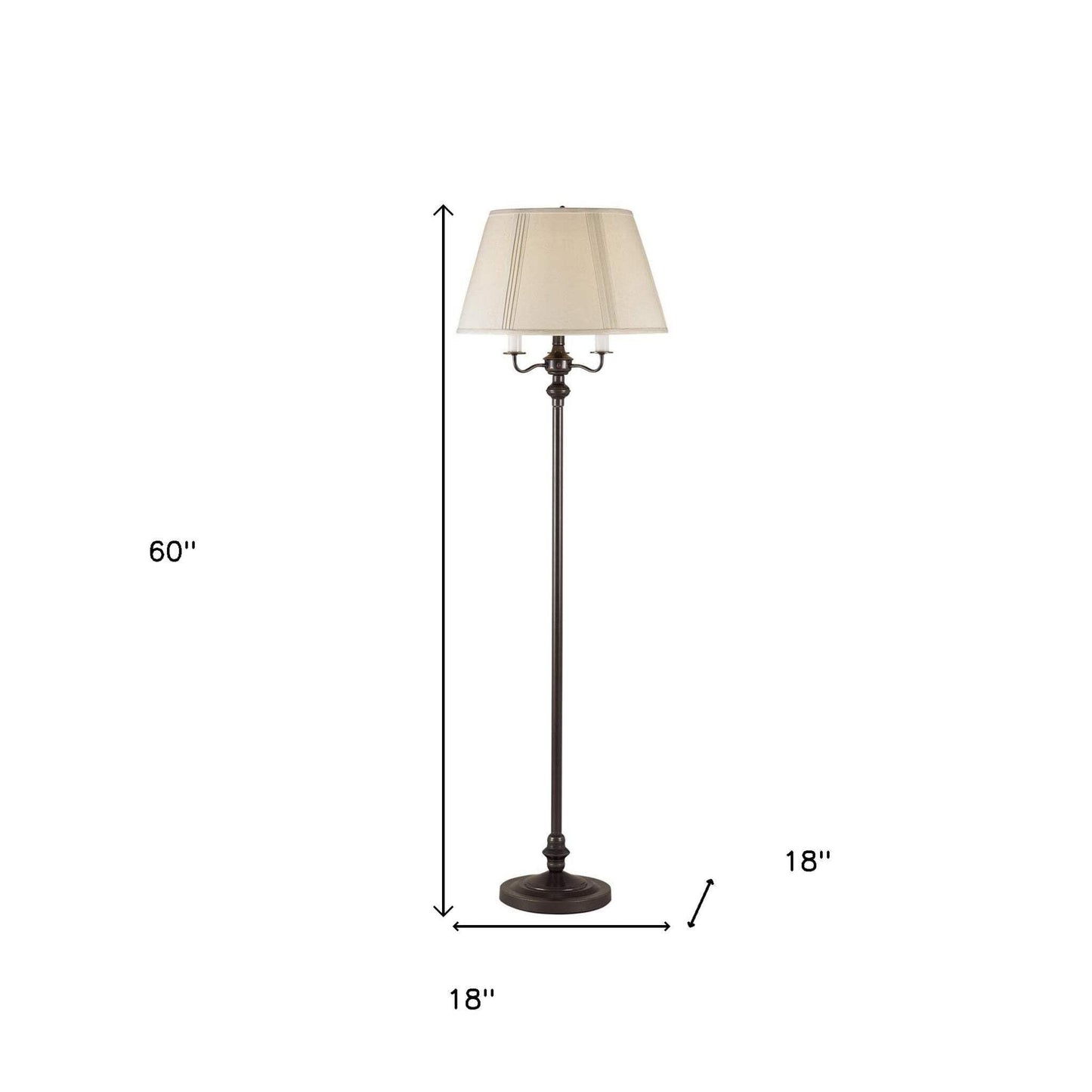 Homeroots Four Light Traditional Floor Lamp - 60 In. With Beige Square Shade, Bronze Finish