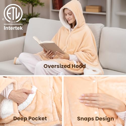 DAILYLIFE Wearable Heated Blanket, 40"x70" Eletric Throw with 6 Heating Levels and 12 Hours Timer, Heated Wrap Poncho Shaw...