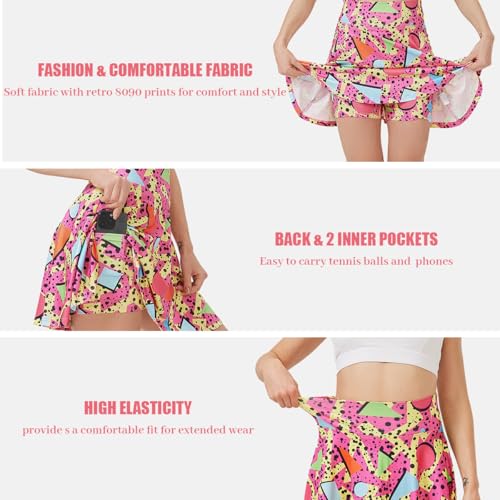 Coseaon 80s 90s Tennis Skirts Set for Women with Pockets Retro High Waisted Athletic Golf Skirts with Bag for Party Workout