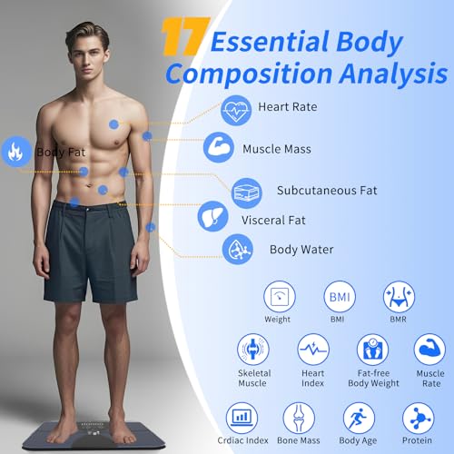 WGGE Smart Body Weight Scale,Digital Smart Bathroom Scale with Mobile App, Large LCD Display Screen,17 Body Composition Me...