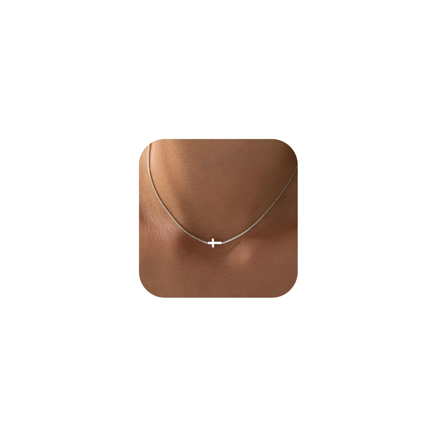 Bheop Cross Necklace for Women Trendy 925 Sterling Silver Plated Dainty Small Sideways Cross Pendant Choker Simple Cute Charm Sh