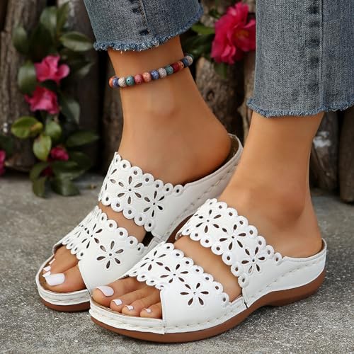 JEUROT Walking Sandals for Women Open Toe Slip On Wedge Slides Arch Support Orthopedic Sandal Memory Foam Platform Shoes