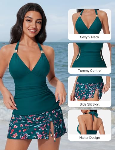 SUUKSESS Women Tummy Control Tankini Swimsuit Sexy Halter Bathing Suit 2 Piece