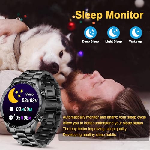 FILIEKEU Men Smart Watch for Android iOS, Bluetooth Calls Voice Chat with Heart Rate/Sleep Monitor Fitness Tracker, 1.3" F...