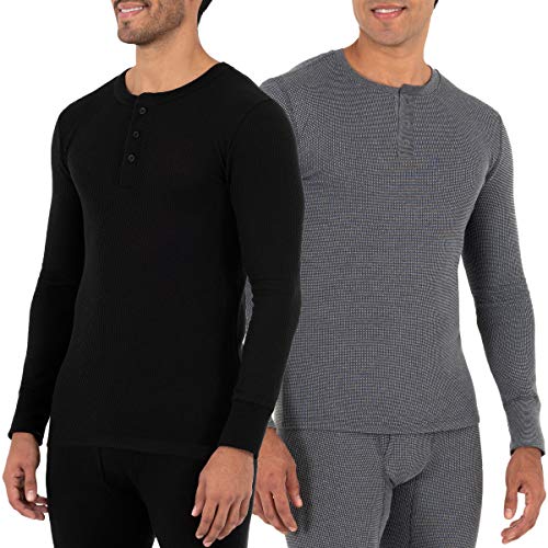 Fruit of The Loom Mens Recycled Waffle Thermal Underwear Henley Top (1 and 2 Packs)