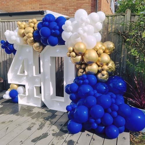 BAUANOOY Royal Blue Gold White balloons, 60pcs 12 Inch Navy Blue Metallic Gold Confetti Balloon for Wedding Graduation Bab...