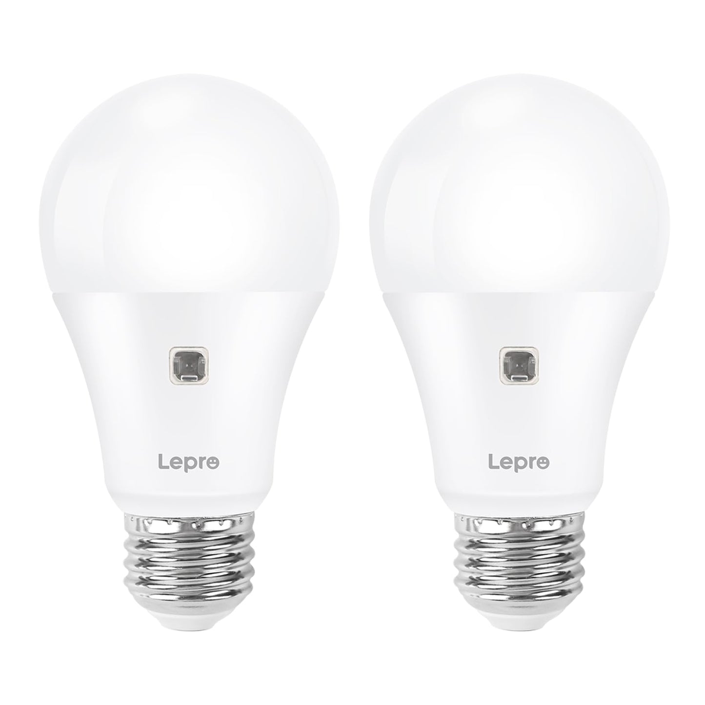 Lepro Dusk to Dawn LED Light Bulbs, 9W 806 Lumens, A19 E26 Base, Daylight White, 2 Count, Model 100082-DW-US-