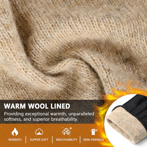 FIORETTO Men’s Chrome-Free Leather Gloves Winter – Touchscreen Driving Gloves with Warm Wool Lining M24001