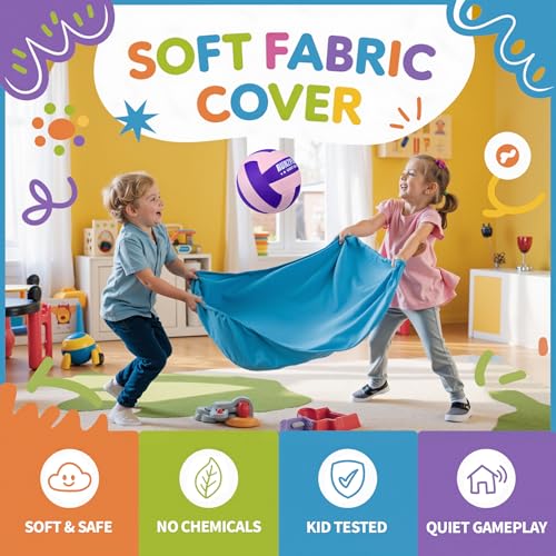 RUN2PEAK Super Soft Light Volleyball - Safe and Quiet Fabric Volleyball Ball for Indoor Play - Official Size 5 Kids Youth ...