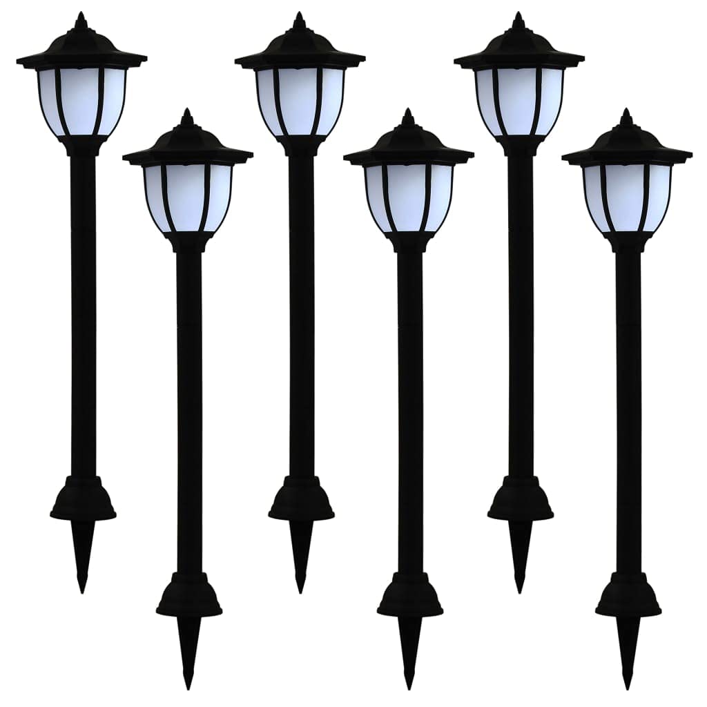 vidaXL Solar Powered Outdoor Lamps - 6 Pack LED Garden Lights, Weather-Resistant, Black, 6.5 x 5.7 x 28.7 in, Model 277138
