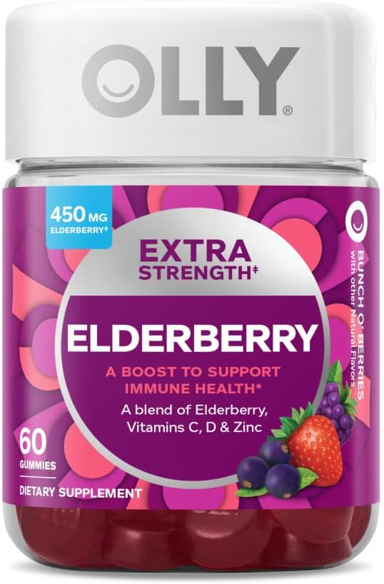 OLLY Adult Multivitamin Gummy with Probiotics, 1 Billion CFUs, 70 Count and Extra Strength Elderberry Gummies, Immune Support, 450mg, 60 Count