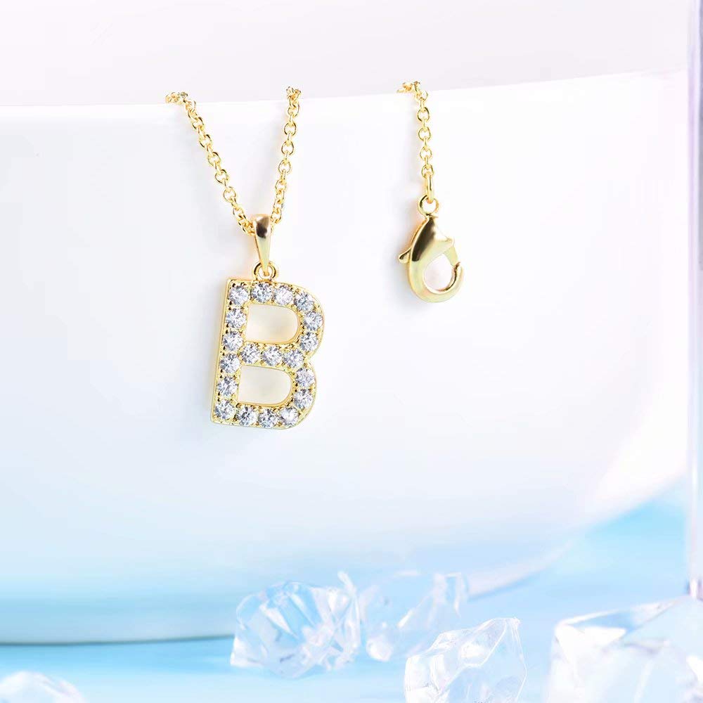 Tarsus B Initial Letter 14K Gold Plated Alphabet Pendant Necklace Monogram charm cubic zirconia Jewelry Gifts for Women Teen
