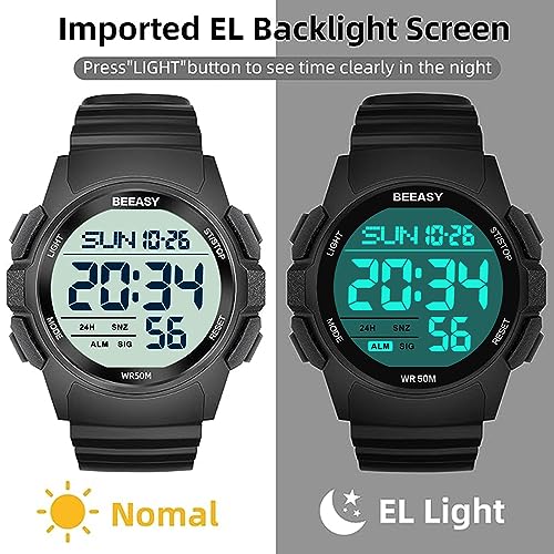 Beeasy Men Digital Sports Watch,Waterproof Watch with Stopwatch Countdown Timer Alarm Function Dual Time Rubber Strap Wris...
