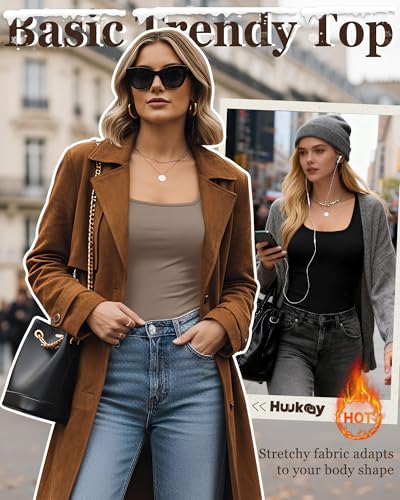 Huukeay 3 Pack Women's Thermal Long Sleeve Shirts Fleece Lined Square Neck Fitted Warm Winter Tops Base Layer Underwear
