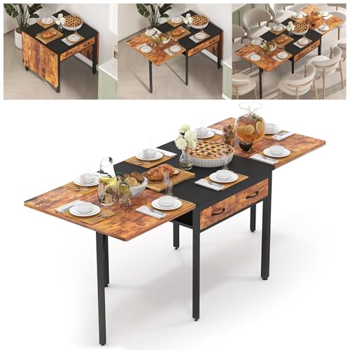 NAIYUFA Folding Dining Table,Dining Room Table with Drawers,Industrial Extendable Table for 6-8 People,for Dining Room,Liv...