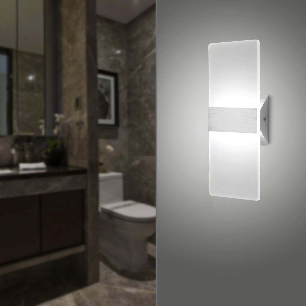 Changm Led Acrylic Wall Sconce 12W Up Down Lamp Cool White For Bedroom, Corridor, Stairs, Bathroom - 1 Pack
