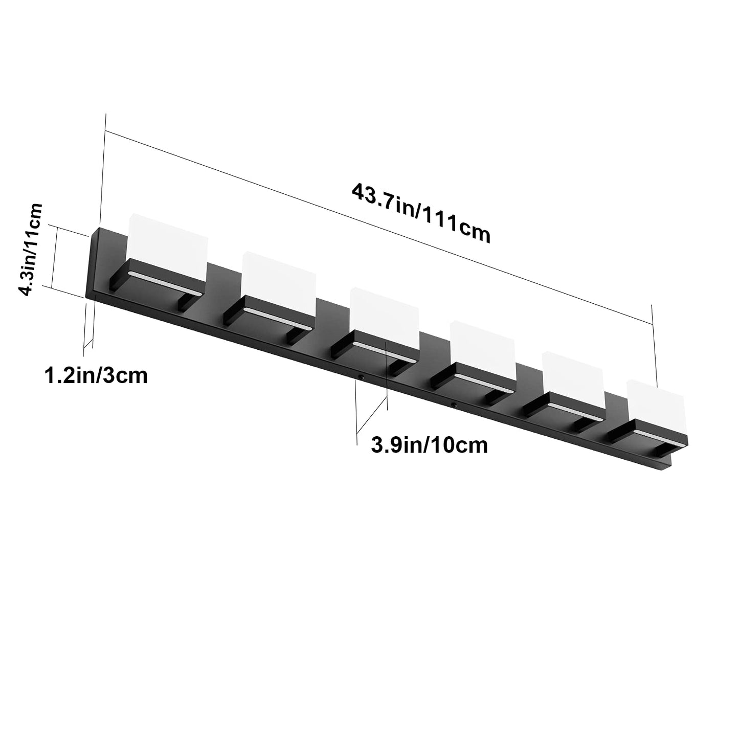 Tipace LED Vanity Light, 6 Lights Dimmable, Matte Black, Modern Wall Fixture for Bathroom, Model 1103